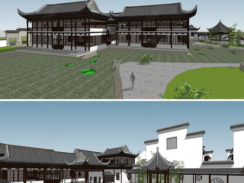 中式古典仿古微派别墅建筑设计会所建筑群模型下载